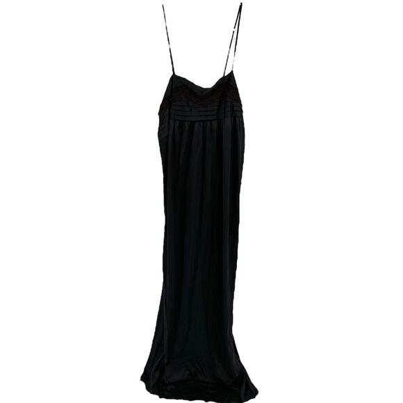 Vintage Gilead Maxi Nightgown Sleeveless Lace Trim Pleated Mesh Black Large - Picture 1 of 7